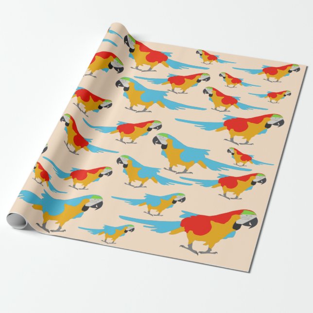 Colorful Tropical Macaw Mönster Presentpapper (Utrullad)