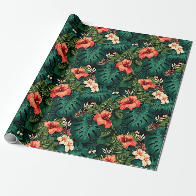 Colorful Tropical Paradise Hawaii Aloha Flowers Presentpapper (Utrullad)