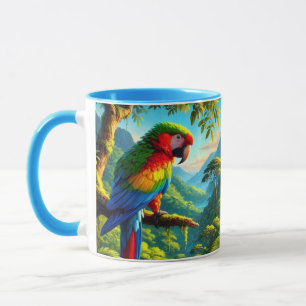 Colorful Tropical Parrot Blue Grönt Mugg