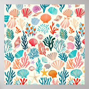 Colorful Tropical Summer Coral Seashell Poster