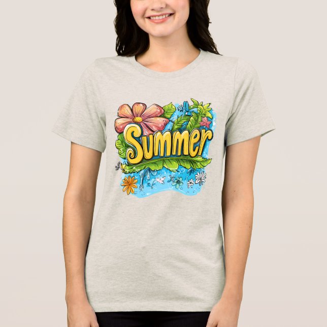 Colorful Tropical "Summer" Graphic T-Shirt (Framsida)