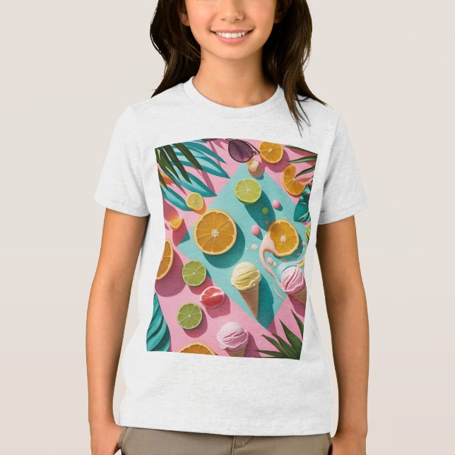 Colorful Tropical Summer T-Shirt for Kids – Bright (Framsida)