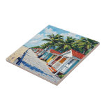 Colorful Tropical Vibrant Beach Huts Kakelplatta<br><div class="desc">Transform your room into a serene seaside retreat with this beach cottage themed tile. Its vibrant colors and charming design evoke the tranquility of a coastal getaway, making your daily tasks feel like a breeze. Perfect for adding a splash of coastal charm to your kitchen, this design invites relaxation and...</div>