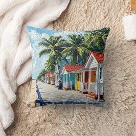 Colorful Tropical Vibrant Beach Huts Kudde