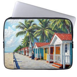 Colorful Tropical Vibrant Beach Huts Laptop Fodral