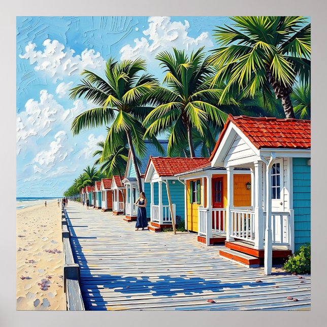 Colorful Tropical Vibrant Beach Huts Poster (Framsidan)