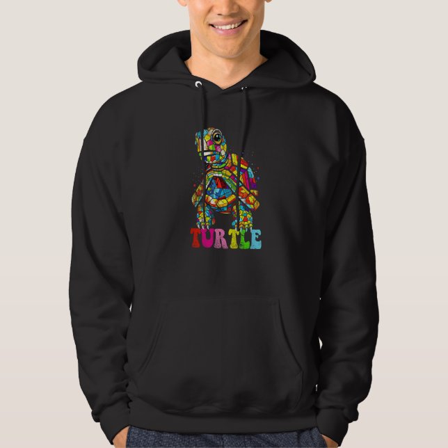 colorful Turtle Retro Throwback Sea Vacation Psych Hoodie (Framsida)