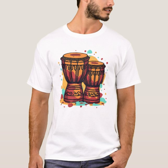 Colorful Twin Djembe Drums T Shirt (Framsida)