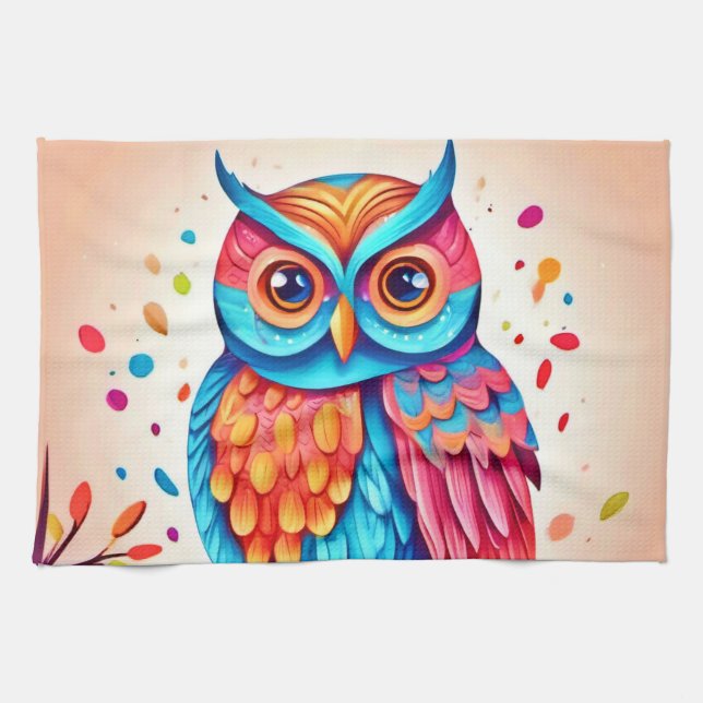 Colorful Uggla Gren Art Kökshandduk (Horisontell)