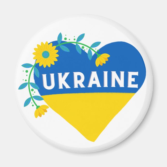 Colorful Ukraine Flower Heart Magnet (Framsidan)
