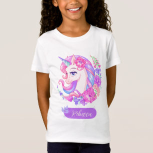 Colorful Unicorn & Flowers Personlig Girls T Shirt