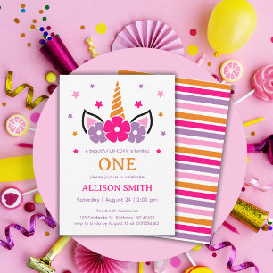 Colorful Unicorn Girls Birthday Inbjudningar