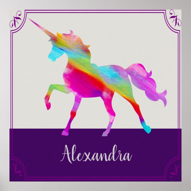 Colorful Unicorn Kid's Name Personalized Poster (Framsidan)