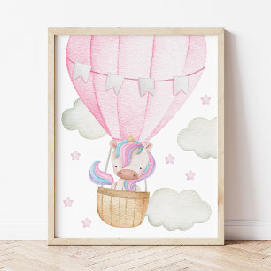 Colorful Unicorn, Luft Balloon, Stars, Girl Nurser Fototryck