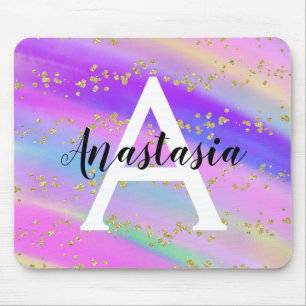 Colorful Unicorn Rainbow Guld Glitter Monogram Musmatta