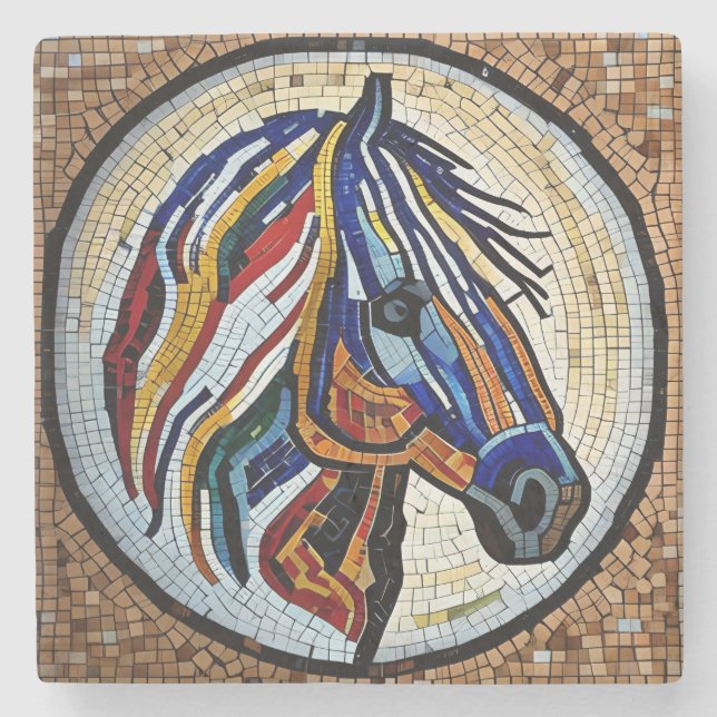 Colorful Unique Horse Faux Mosaic Art Stenunderlägg (Framsidan)