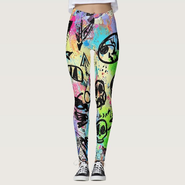 Colorful Urban Graffiti Pattern (1) Leggings (Framsida)
