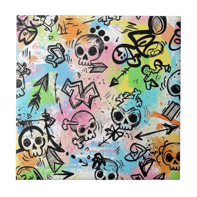 Colorful Urban Graffiti Pattern (6) Kakelplatta (Framsidan)