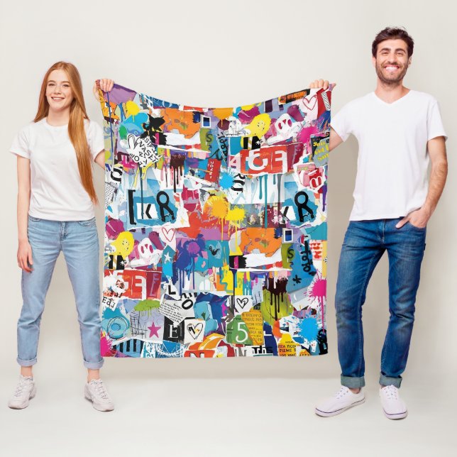 Colorful Urban Graffiti Pattern (8) Fleecefilt (På plats)