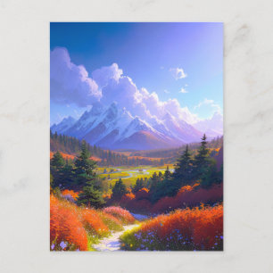 Colorful Valley och Majestic Snowy Peak Vykort