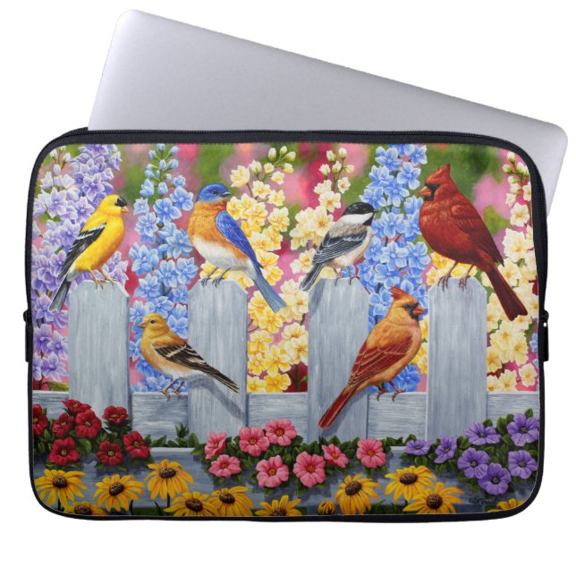 Colorful Vår Birds Garden Party Laptop Sleeve (Framsidan)