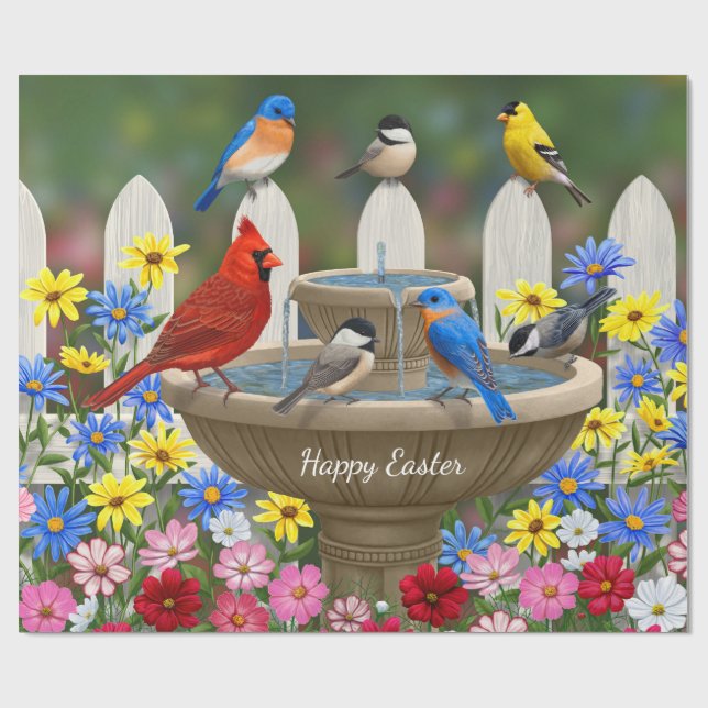 Colorful Vår Garden Bird Bath Presentpapper (Platt)