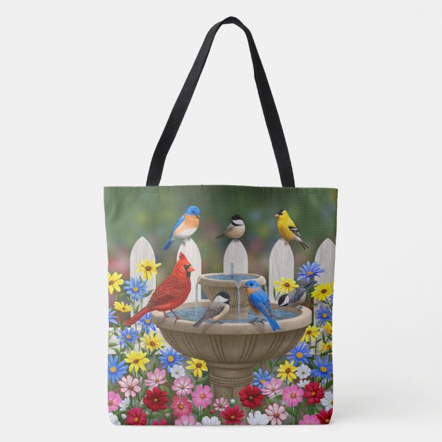 Colorful Vår Garden Bird Bath Tygkasse (Framsida)