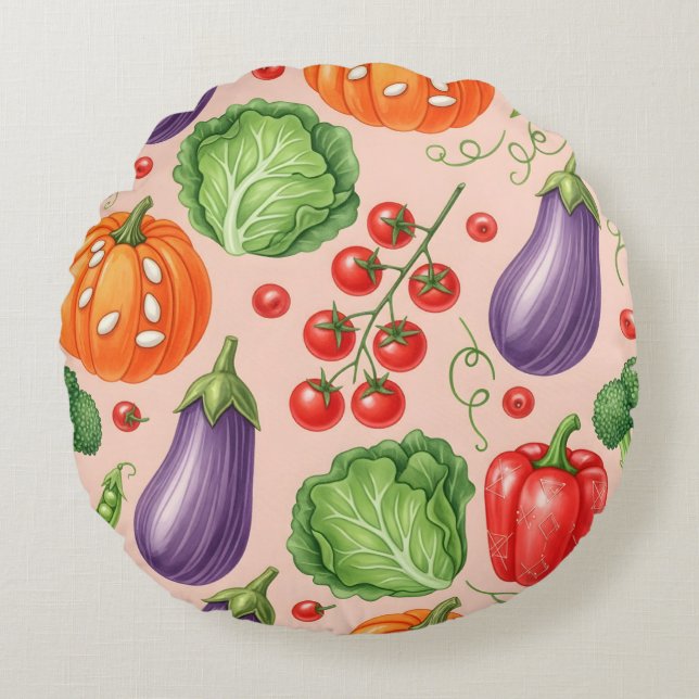 Colorful Vegetable Pattern Illustration Rund Kudde (Framsidan)