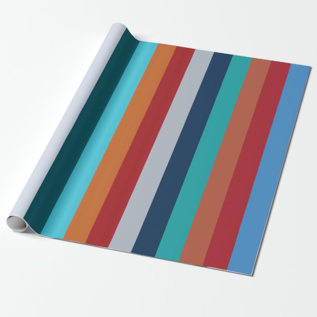 Colorful Vertical Retro Stripes Presentpapper (Utrullad)