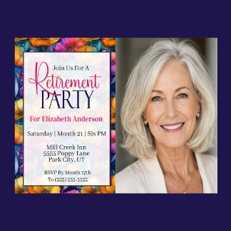 Colorful Vibrant Poppy Flower Retirement Party Inbjudningar