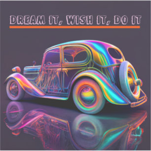 COLORFUL VINTAGE BIL "DREAM IT, WISH IT," QUOTE KLISTERMÄRKEN