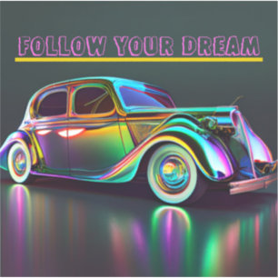 COLORFUL VINTAGE BIL "FÖLJA DINA DREAM"-OMRÖSTNING KLISTERMÄRKEN
