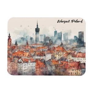 Colorful Warszawa Poland Watercolor Skyline Magnet