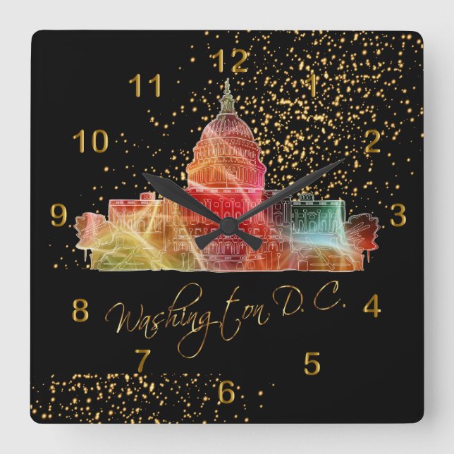 Colorful Washington DC Skyline Fyrkantig Klocka (Framsida)