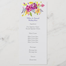 Colorful Watercolor Bouquet Bröllop Menu Meny