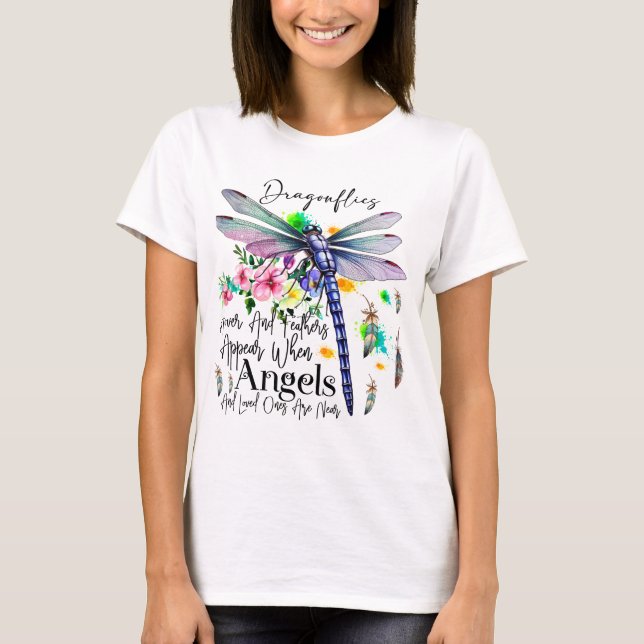 COLORFUL WATERCOLOR DRAGONFLY & INSPIRATION T SHIRT (Framsida)
