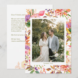 Colorful Watercolor Floral Custom Photo Wedding Tack Kort