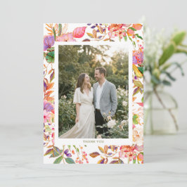 Colorful Watercolor Flowers Custom Photo Wedding Tack Kort