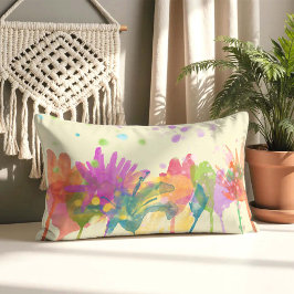 Colorful Watercolor Flowers on Cream Lumbarkudde