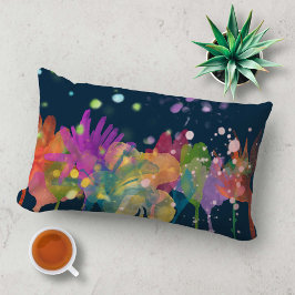 Colorful Watercolor Flowers on Dark Blue Lumbarkudde