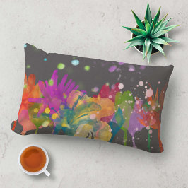 Colorful Watercolor Flowers on Dark Gray Lumbarkudde