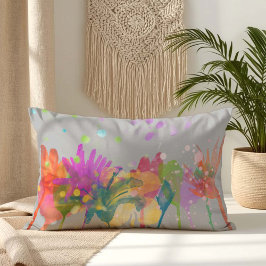 Colorful Watercolor Flowers on Light Gray Lumbarkudde