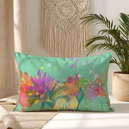 Colorful Watercolor Flowers on Mint Green Lumbarkudde
