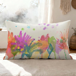 Colorful Watercolor Flowers on Off-white Lumbarkudde
