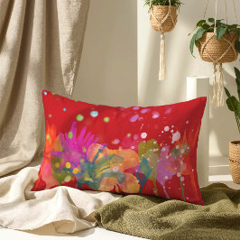 Colorful Watercolor Flowers on Red Lumbarkudde