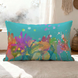 Colorful Watercolor Flowers on Turquoise Lumbarkudde