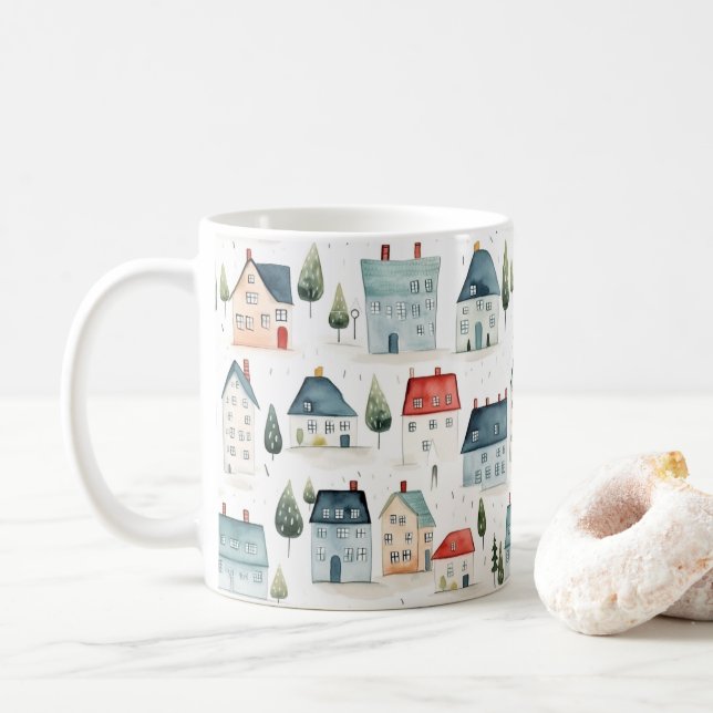 Colorful Watercolor Houseuppvärmning Kaffemugg (Med munk)
