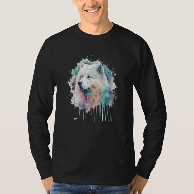 Colorful watercolor splash Samoyed T Shirt (Framsida)