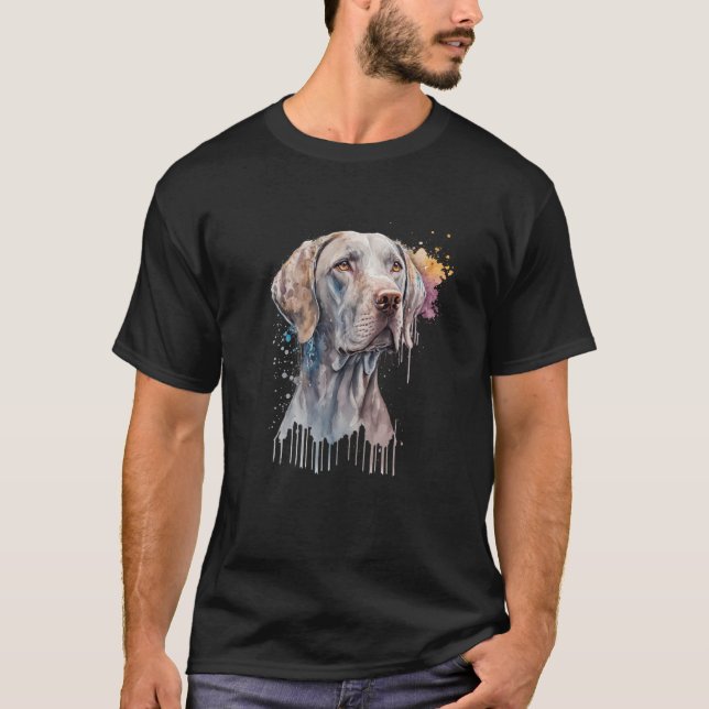 Colorful watercolor splash Weimaraner T Shirt (Framsida)