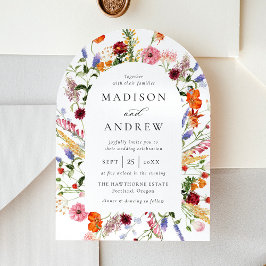 Colorful Watercolor Wildflower Arch Wedding Inbjudningar